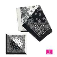 Cotton Bandanas for Face Masks | Make a Cloth Face Mask (22 inch size) - 3 Pack - Black and White